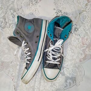Gray and Teal Converse High top Sneakers
